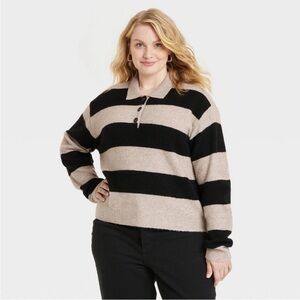 Universal Thread Striped Collared Cropped Sweater